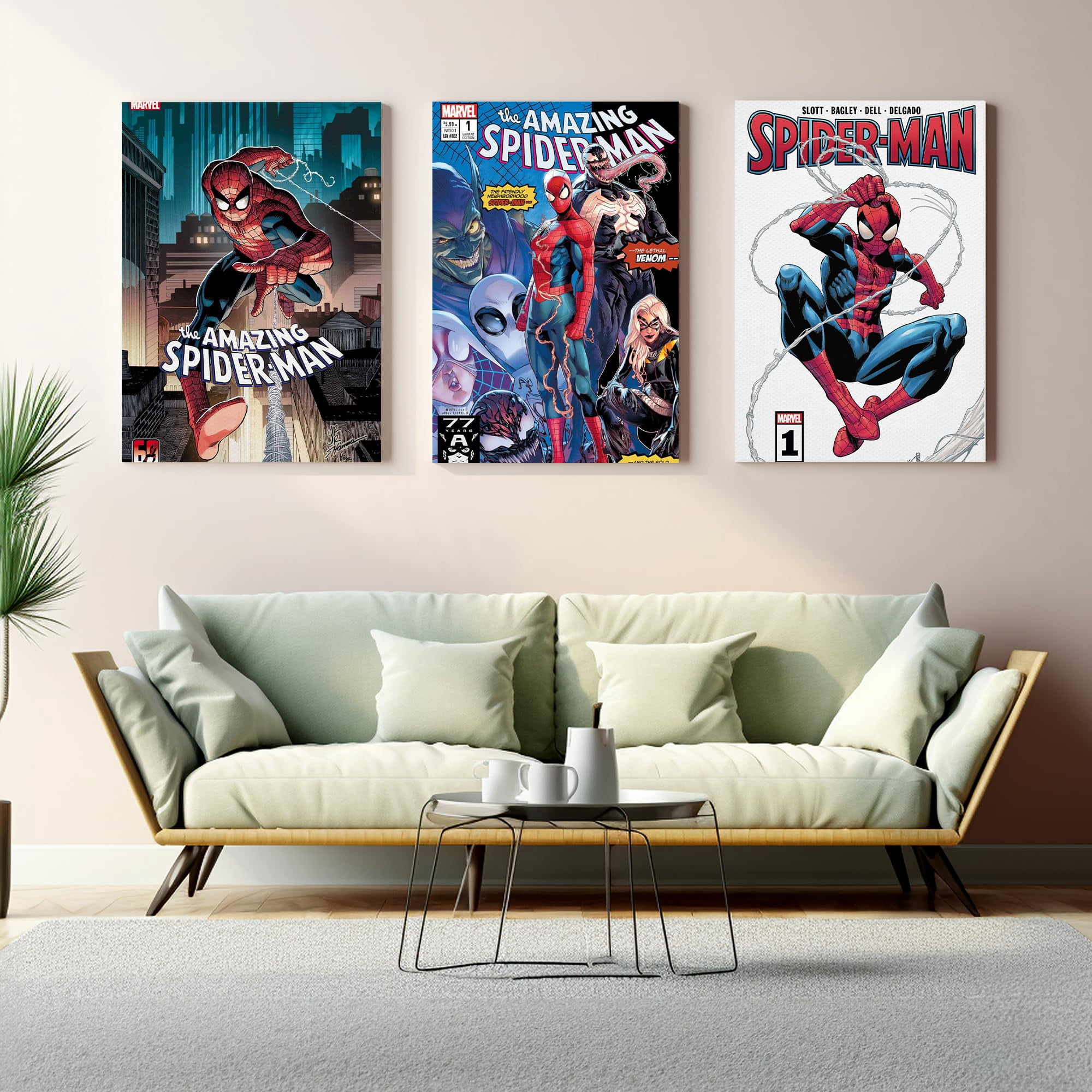 Comic Canvas Wall Art by DreamController Set of 3 - 16x24 inches Wall Decor | HD Printed & Wooden framed wall art | Modern Wall Decor for Bedroom, Living Room, Office, Kids Room | Made in USA