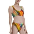 thumbnail image 2 of Daiia Abstract Watercolors Tartan printed 2 piece Swimsuit Bikinis for Women High Waisted Racerback Bathing Suits Summer Tummy Control Scoop Neck Swimwear-Small, 2 of 8