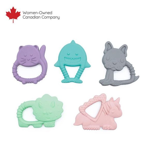 Melii Silicone Teethers - animal teething ring- for Babies - pack of 5 teethers - Age 0+