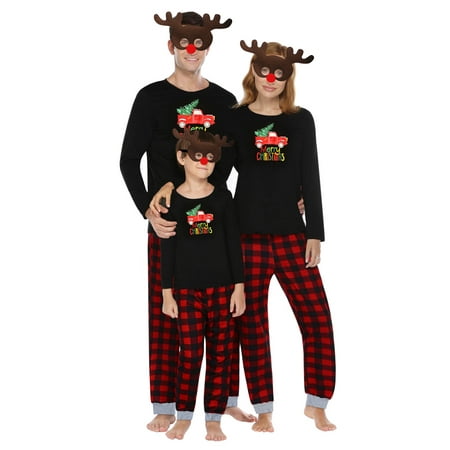 

GRNSHTS Matching Family Pajamas Sets Christmas PJ s with Letter Printed Long Sleeve Tee and Plaid Pants Loungewear(Christmas Plaid-truck Kids 4/5T)
