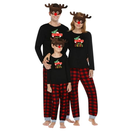 

GRNSHTS Family Matching Christmas Pajamas Set Holiday Merry Christmas Plaid Sleepwear Set for Couples and Kids(Black Kids 4/5T)