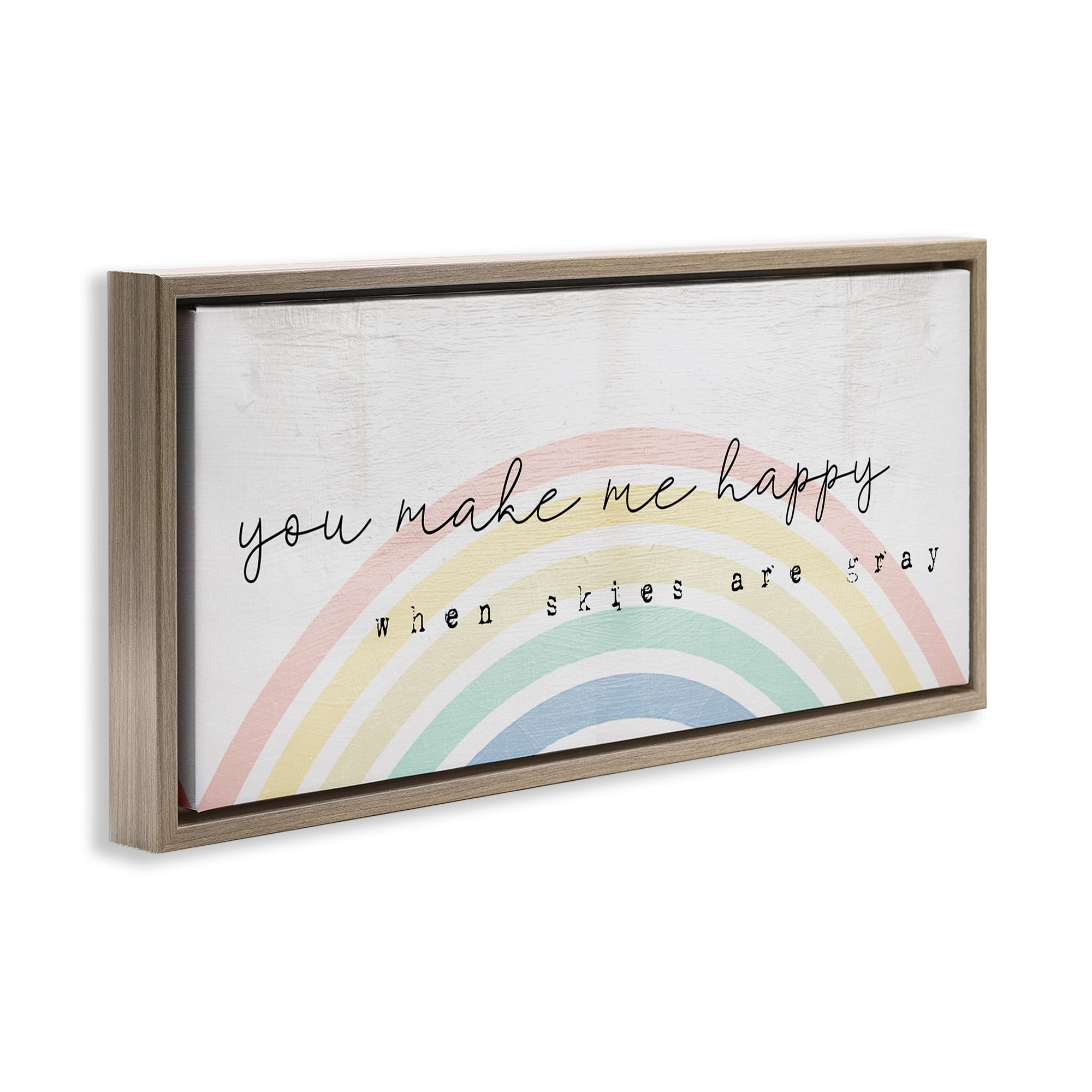 Stupell Industries Happy Phrase Rustic Rainbow Typography Painting Brown Floater Framed Canvas Art Print Wall Art, 31 x 14