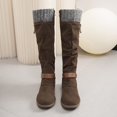 thumbnail image 4 of Women’s Knit Cuff Knee‑High Tall Boots, Side Zip Buckle Strap Winter Boots, Low Block Heel Warm Fashion Footwear, 4 of 8