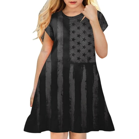 

Rovga Toddler Girl Dress Clothes Kids Baby Spring Summer Print Ruffle Short Sleeve Active Fashion Daily Indoor Outdoor American Independence Day