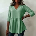 thumbnail image 6 of Sevevn Women's Striped 3/4 Sleeve V Neck Blouse Casual Loose Fit Peplum Tunic Top Green L, 6 of 6
