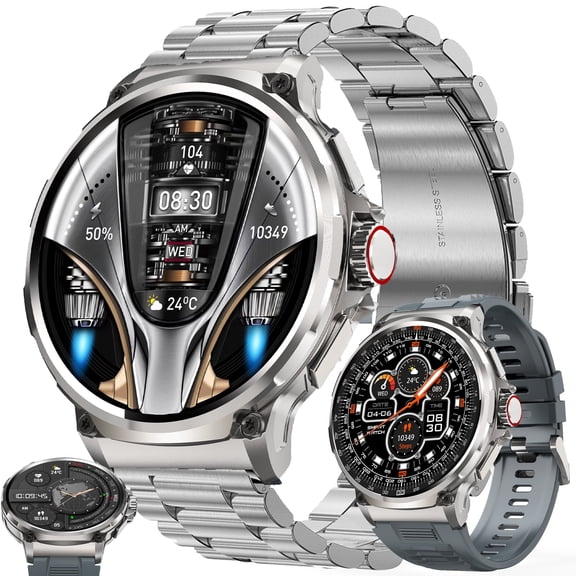 Smart Watch for Men, 1.85" HD Touchscreen, Bluetooth Calling (Answer/Make Calls), 100 Sports Modes, 10-Day Standby, IP68 Waterproof, Fitness Tracker Compatible with Android & iPhone (2 Strap)