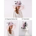 thumbnail image 2 of Women Derby Church Hat Organza Flower Wedding Tea Party Fascinator Hat Wide Brim Sun Hat, 2 of 6