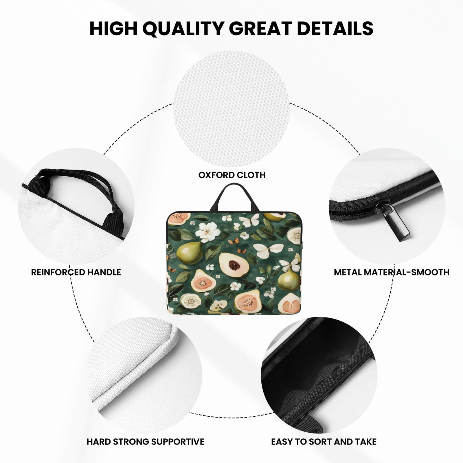 Laptop Sleeve Bag For Women Men 14inch Waterproof Durable Protective Computer Carrying Cover Handle Laptop Case Bag Fruits And Flowers