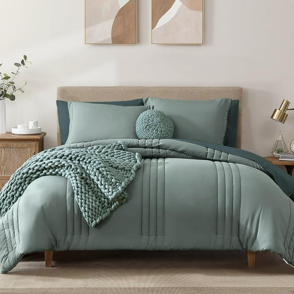 Queen Comforter Set - 7 Pieces Sage Green Bed in a Bag Queen Bedding Sets with Comforters, All Seasons Down Alternative Comforter Bed Set with Sheets,Pillowcases & Shams