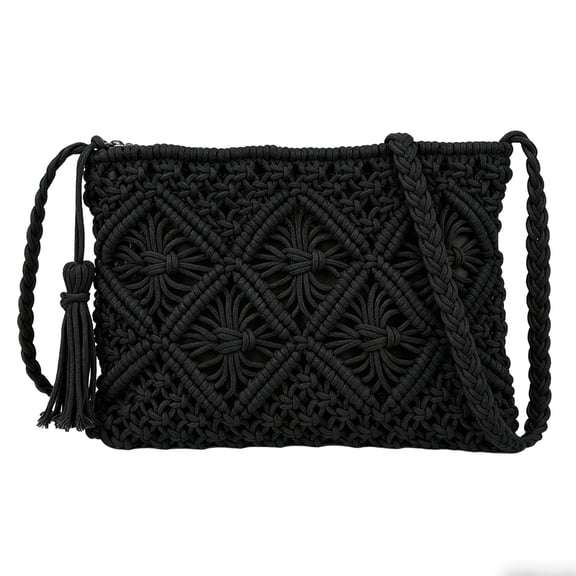 Boho Small Crossbody Bag for Women Small Summer Beach Shoulder Purse Hand Woven Crochet Bags with Tassel