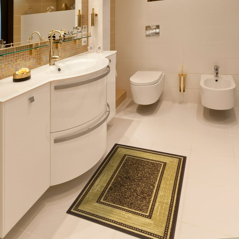 Ottomanson Mirage Collection Non-Slip Rubberback Solid Soft Bathroom Bath Mat Set, 2 Piece - 16 x 24/20 x 30, Cream, Ivory