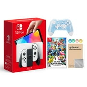 Nintendo Switch OLED Model White Joy Con 64GB Console Improved HD Screen & LAN-Port Dock with Super Smash Bros. Ultimate And Mytrix Wireless Switch Pro Controller and Accessories