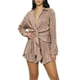 thumbnail image 2 of Womens 2 Piece Shorts Sets Fashion Dressy Long Sleeve Wrinkle Pleated Deep V Tie Front Shirt Top & Short Outfits (XL, Brown), 2 of 5