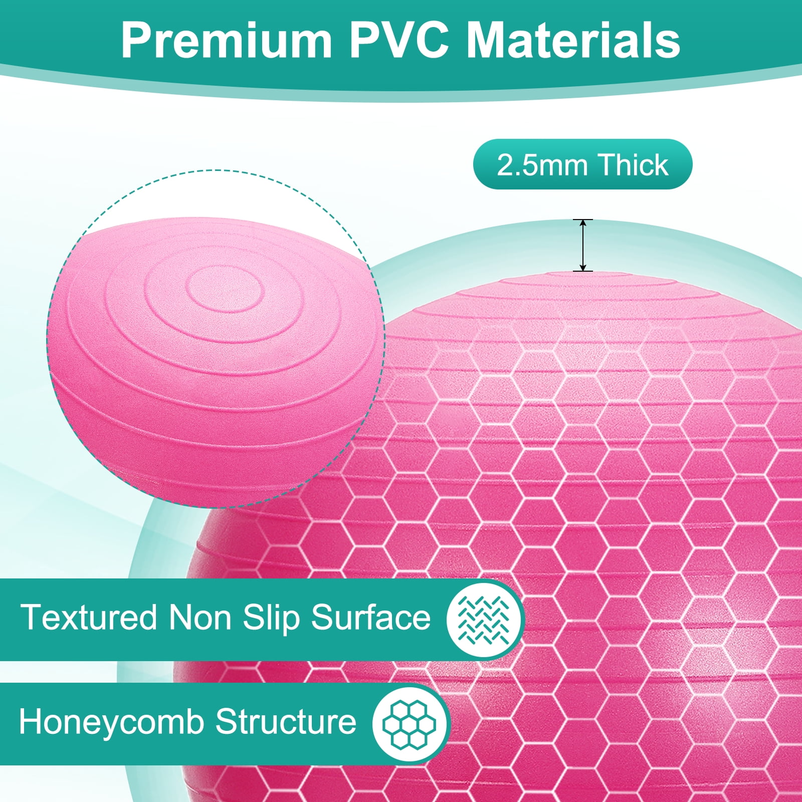 Yoga Ball, Exercise Ball 21.7" & & Pink Anti-Slip Stability Pilates Extra Thick Birth Workout with Pump - Fitting for (Gym Balance Fitness Core Workout)