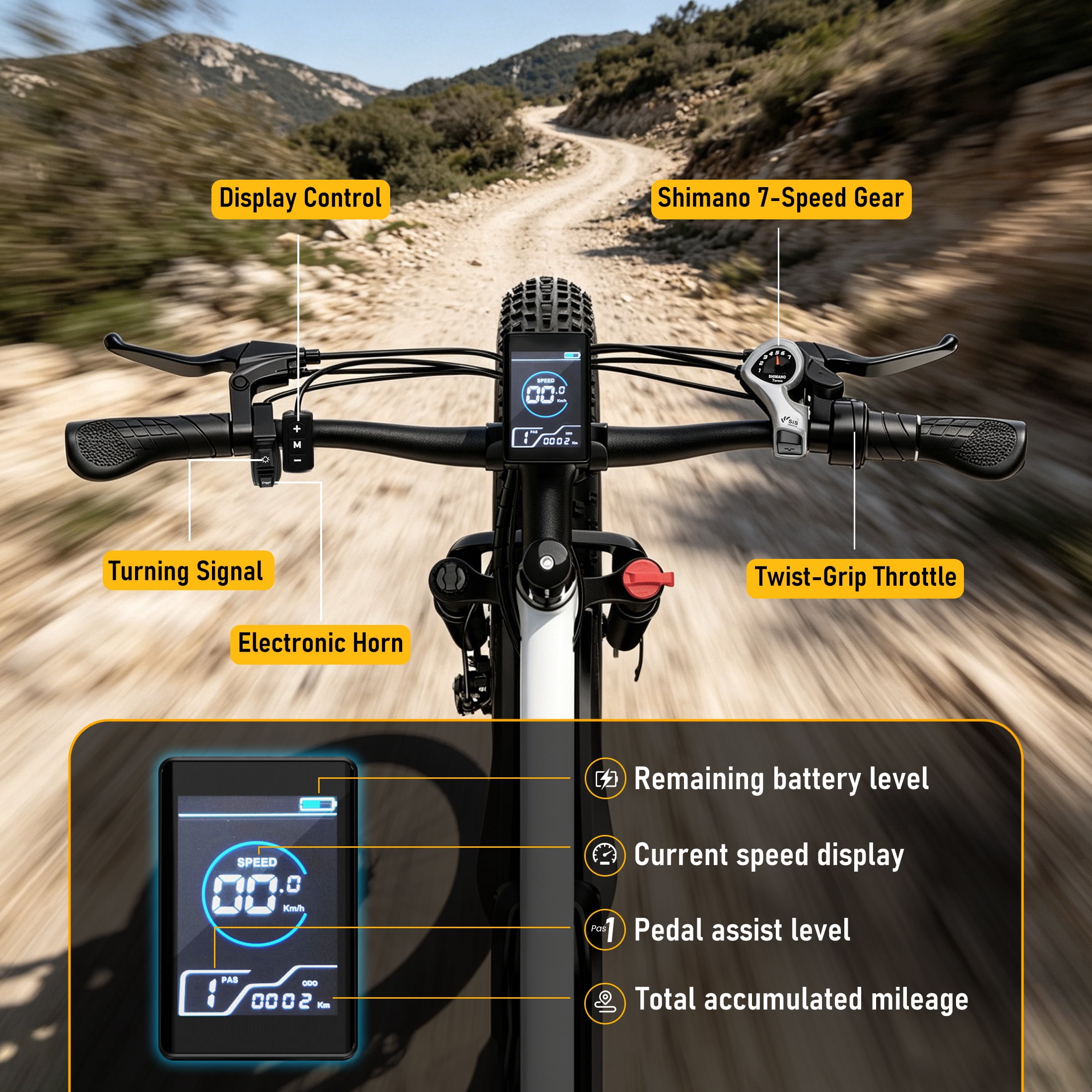 AMYET EB26 Electric Bike for Adults, Peak 1500W 48V 15Ah, 26" Fat Tire Ebike, E-Mountain Bicycle, UL2849