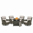 thumbnail image 2 of PARKWELL 5 Piece Patio Furniture Set with 4 Wicker Chairs Swivel Glider and 1 Fire Pit Table,Outdoor All Weather Rattan Conversation Set for Front Porch Deck,Gray/Beige, 2 of 9