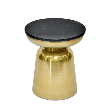 Modern Luxe Side Table with Black Stone Top and Brushed Brass Base