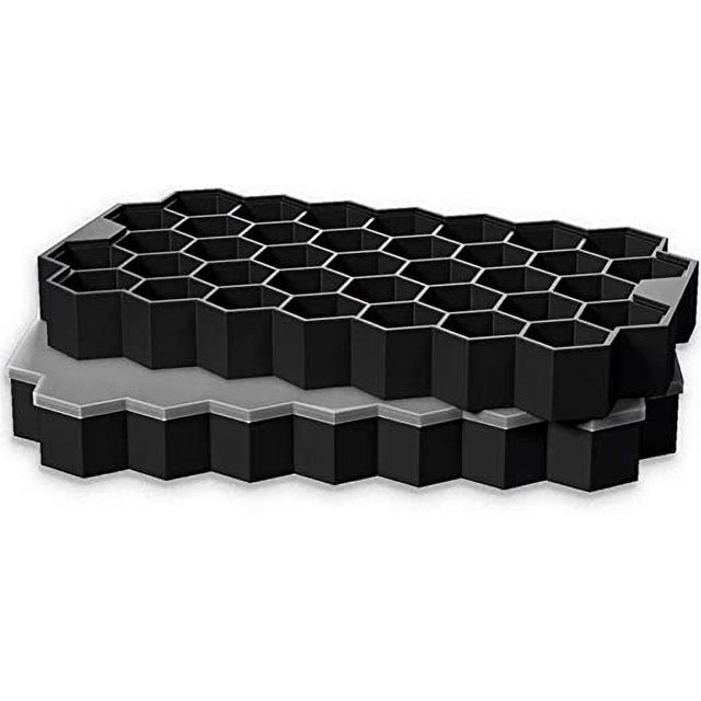 Juego de 2 moldes para cubitos de hielo de silicona en forma de panal de color negro - 37 compartimentos - con tapa - para cerveza, cóctel y whisky