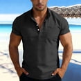 thumbnail image 3 of BLCHUNen Linen Shirts for Men Short Sleeve Casual Button Pullover Lightweight Breathable Summer Workout Tops with Pocket, 3 of 8