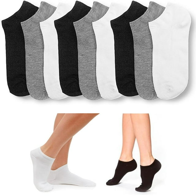 9 pares de calcetines tobilleros de corte bajo para mujer, talla 9-11, deportivos, negros, blancos y grises