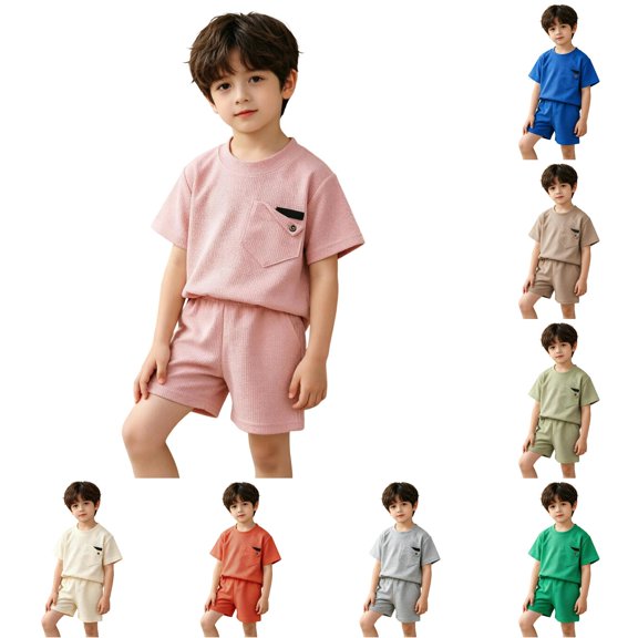 Girls Summer Short Sleeve Knit Outfit Two Piece Casual Sporty Tracksuit for Toddler Kids Lightweight Breathable Fashion Ensemble Baby Room Ideas 7-8 Years