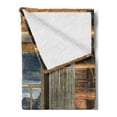 thumbnail image 2 of Shutters Soft Flannel Fleece Throw Blanket, Weathered Facade of a Mountain Hut with Summer Mountain Reflections on Window, Cozy Plush for Indoor and Outdoor Use, 70" x 90", Brown Green, by Ambesonne, 2 of 5