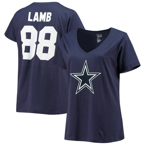 Women's Fanatics CeeDee Lamb Navy Dallas Cowboys Plus Size Name & Number V-Neck T-Shirt