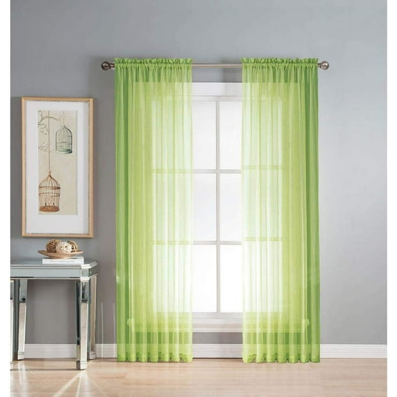 Empire Home Addison Solid Rod Pocket Print Sheer Curtain Panel Pairs, 54 x 63 in (2 Panels)