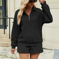 thumbnail image 4 of Kmdttou Up to 40% off! Women's Solid Color Half Zipper Lapel Sweatshirt With Pocket And Short Pants Two-piece Set on Clearance!, 4 of 7