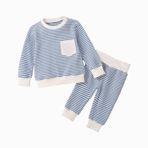 NOLDARES Baby Toddler Boy Fall Winter Set Outfits 2Pcs Long Sleeve Printed Round Neck T-Shirt Elastic Waist Pants Soft Warm Clothes Size:18-24 M,Light Blue
