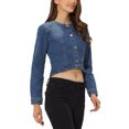 thumbnail image 4 of MODA NOVA Juniors Denim Collarless Button Down Long Sleeve Jean Jacket Blue XL, 4 of 5