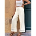 thumbnail image 6 of Womens Solid Color Casual Straight Leg Elastic Waist Pants Comfortable Trousers Cream White L, 6 of 9