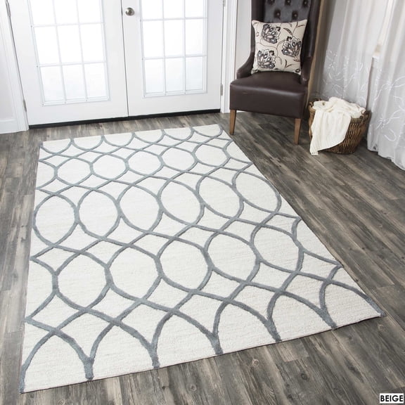 Hand-Tufted Berlin beige Wool trellis Runner Area Rug (2'6" x 8') - 2'6" x 8'