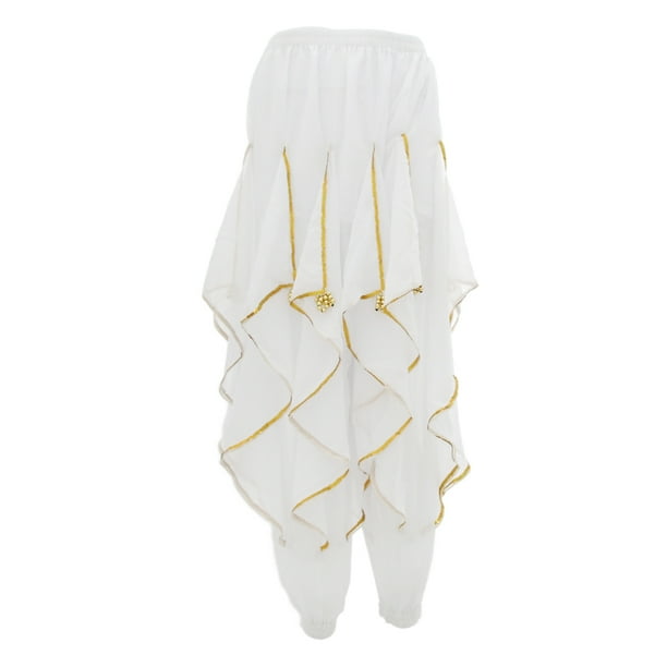 Pantalones bombachos de danza del vientre para mujer, estilo tribal árabe, ideales para disfraces de Halloween. Blanco