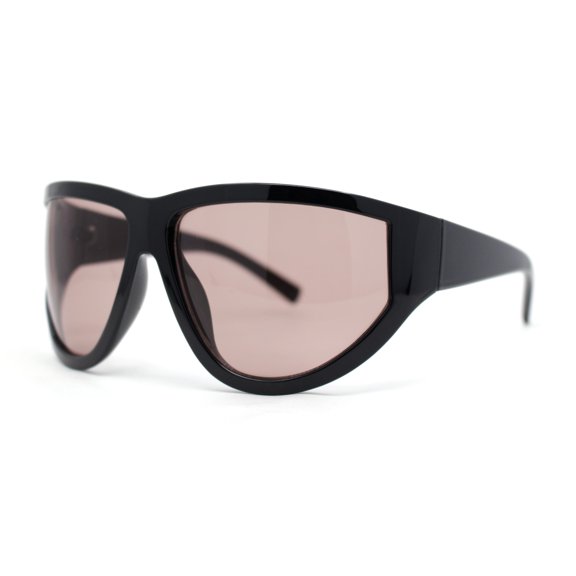 XXL Oversized Trendy Modified Curved Wrap Around Sport Plastic Sunglasses Black - Brown