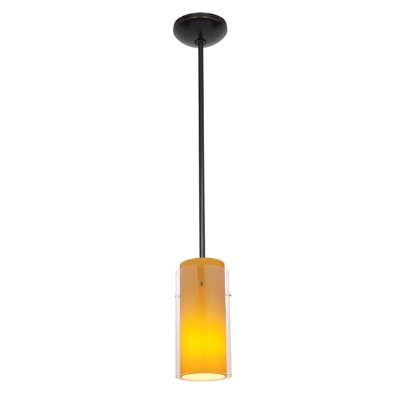 28033-3r-orb/clam Access Lighting Glass n Glass Cylinder-11W 1 LED Rod Pendant-4.5 Inches Wide by 10 Inches Tall-Oil Rubbed Bronze Finish-Amber Glass