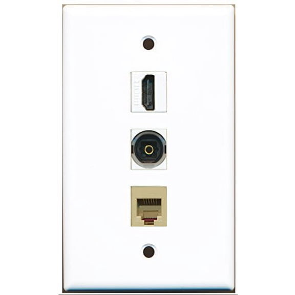 RiteAV - 1 Port HDMI and 1 Port Phone RJ11 RJ12 Beige and 1 Port Toslink Wall Plate