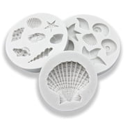 3 PCS Marine Theme Cake Fondant Silicone Mold Seashell Conch Starfish Coral Baking Molds for DIY Cake Decoration Chocolate Candy Polymer Clay Crafting Projects