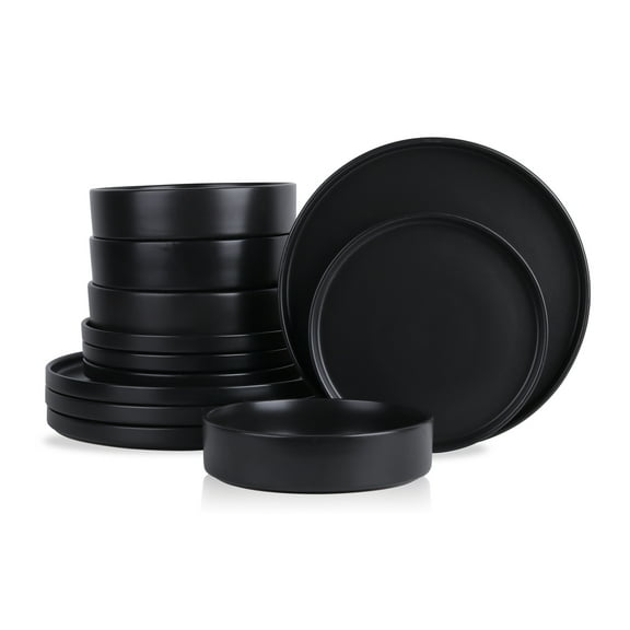 Stone Lain Cecile 12-Piece Dinnerware Set Stoneware, Black