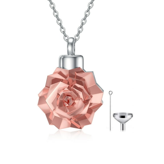 ONEFINITY Rose Flower Urn Necklaces for Ashes Sterling Silver Pink Pendant Memory Jewelry Funeral Gifts for Women