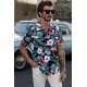 thumbnail image 3 of ABPHQTO Camisa de manga corta con botones y estampado de hojas florales de hombre de color negro, 3 of 5
