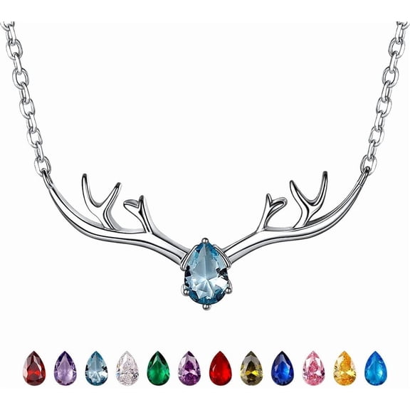 925 Sterling Silver Butterfly Necklace/Antler Deer Necklace,Adjustable Silver Birthstone Necklace for Women,Birthstone Jewelry Gift for Her