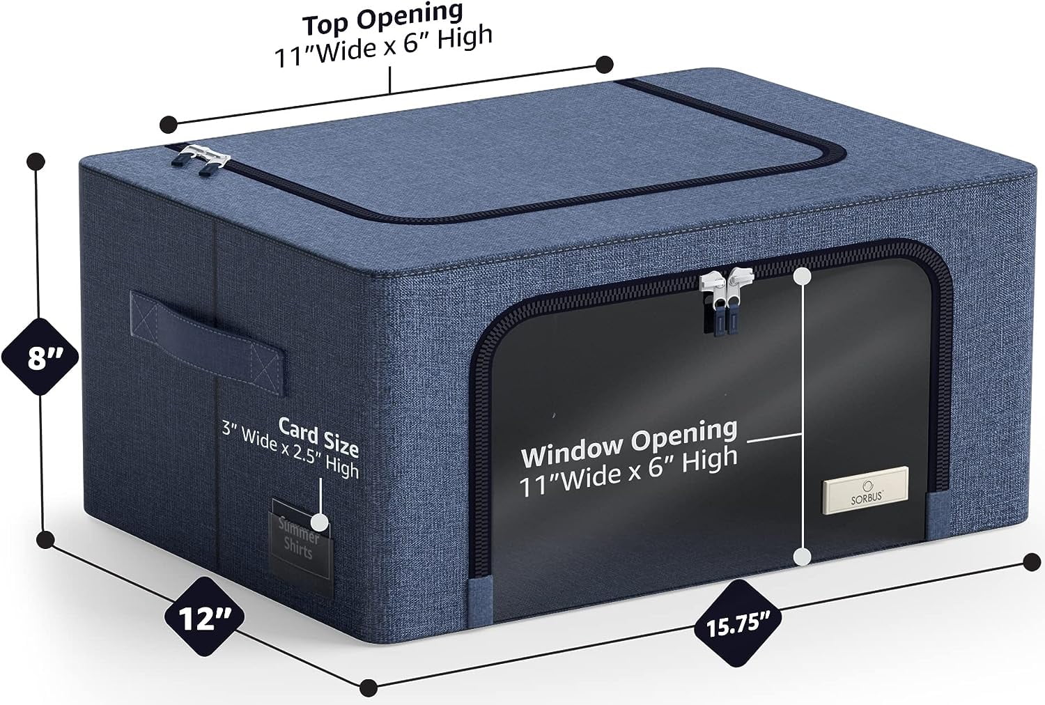 Sorbus Foldable Storage Bin with Metal Frame – Stackable Organizer with Handles, Blue