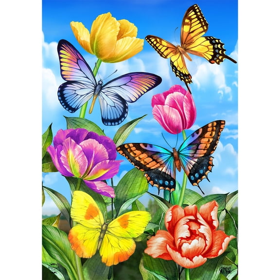 Briarwood Lane Spring Garden Flag 12x18 For Outdoor Butterflies and Tulips For Spring Garden Flag Flags For Outside