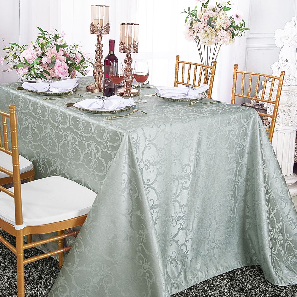 Wedding Linens Inc. 90"x 132" Rectangular Damask Jacquard Polyester Tablecloth Table Cover