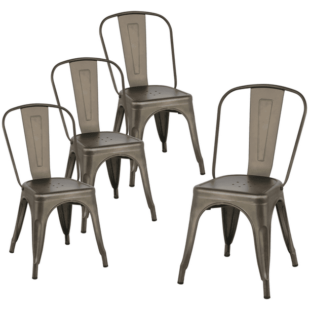 Metal, Smilemart Industrial Modern Metal Dining Chairs Set Of 4 Black