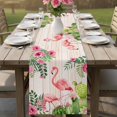 thumbnail image 4 of Pink Flamingos Table Runner 70 Inches, Summer Tropical Flowers Cactus Wooden Bed Runner Dresser Scarves Tabletop for Indoor Outdoor Parties/Ceremony/Banquet, 13" x 70", 4 of 9