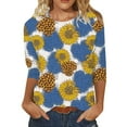 thumbnail image 2 of USSUMA Womens Plus Savings Tops and T-Shirts Summer 3/4 Sleeve Tops for Women Plus Size Tops O-neck Print Sunflower Short Sleeve T-shirt Top Casual Loose Blouse Tops 2022 Beach, 2 of 5