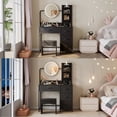 thumbnail image 3 of EDTara Lighted Round Mirror Vanity Desk, Small Makeup Table With Built-In Outlet, 4 Fabric Drawers and Three Shelves, 3 of 7