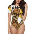 thumbnail image 2 of Uemuo Skull Cowboy Pattern Women's One Piece Short Sleeve Swimsuit Rash Guard Surfing Modest Quick-drying Swimsuit Beach Essentials-X-Large, 2 of 9